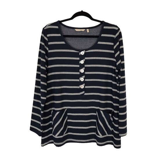 Soft Surroundings Womens Size Medium Blue Stripe Scoop Neck Parker Tunic Sweater - Picture 1 of 9